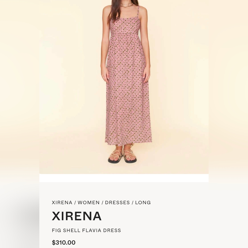 XiRENA Pink Olive Green Dress Medium Print Maxi Long Sundress Fig Shell Flavia